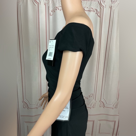 XSCAPE Womens Black Notched Neckline Short Sleeve Off Sheath Dress 6 Small NEW - Picture 6 of 15